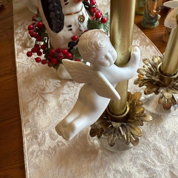 Vintage porcelain Bisque angel Taper Candle Huggers, Set of Four 4 - Picture 6 of 16